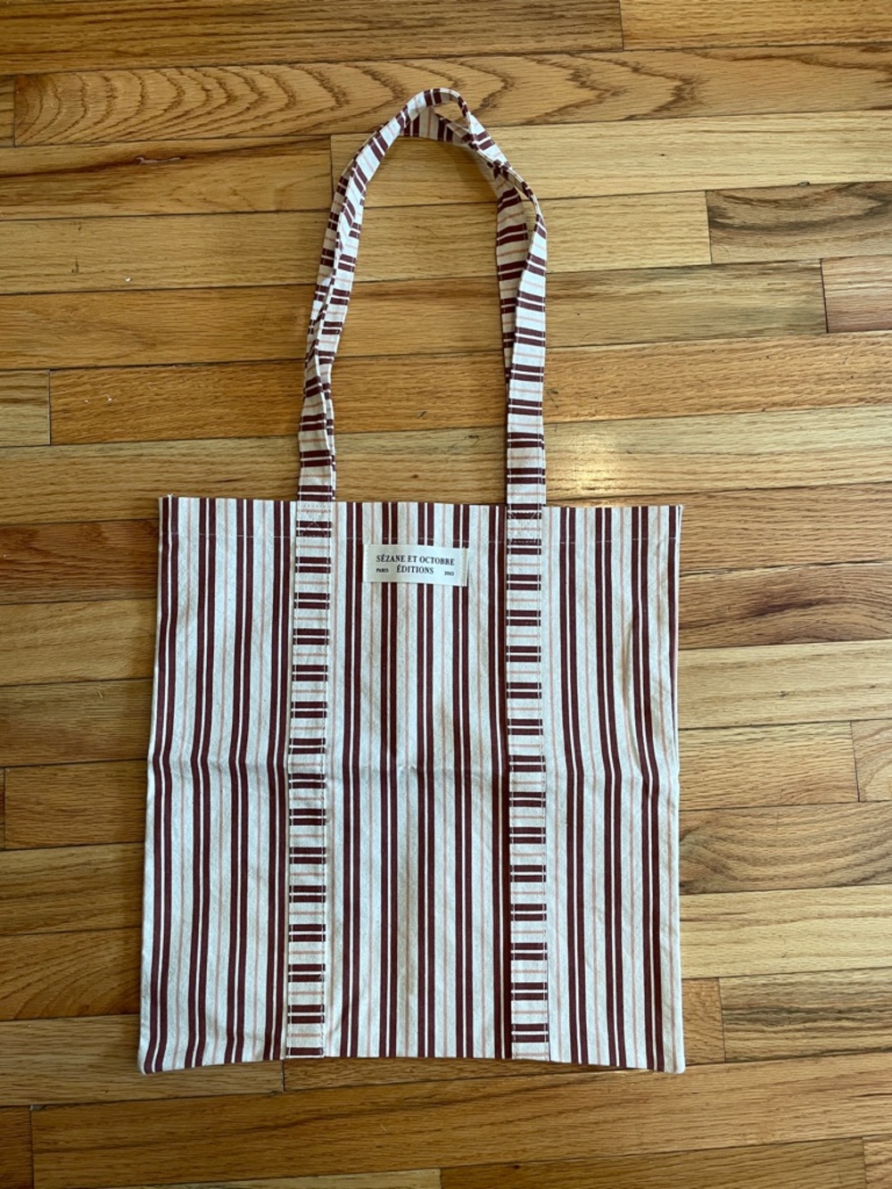 NWT Sezane Striped Canvas Tote Bag in Burgundy and Cream